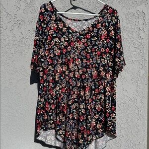 Women's 4XL Black Floral V-Neck Blouse